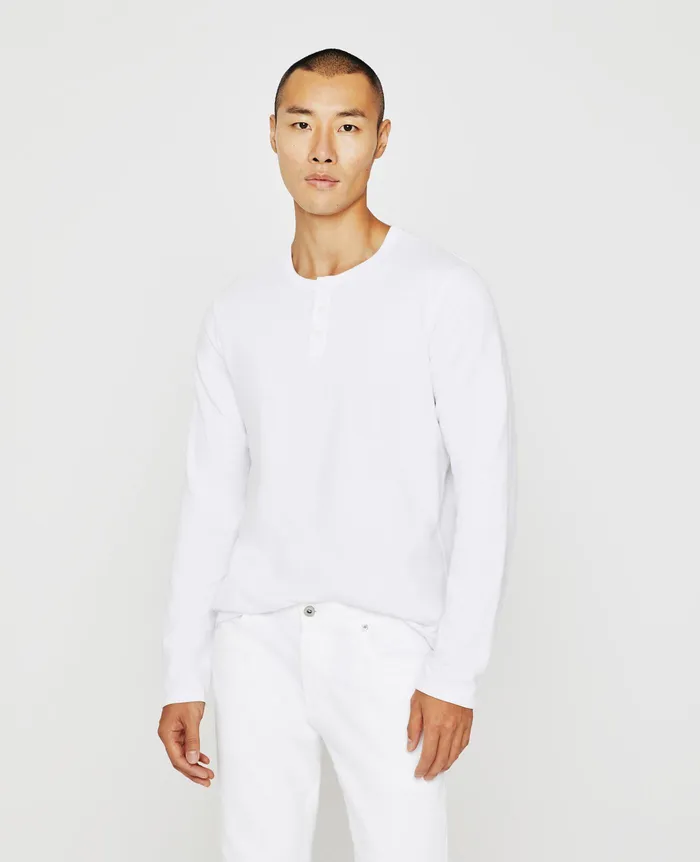 AG Jeans Tees Men Bryce Long Sleeve Henley TRUE WHITE