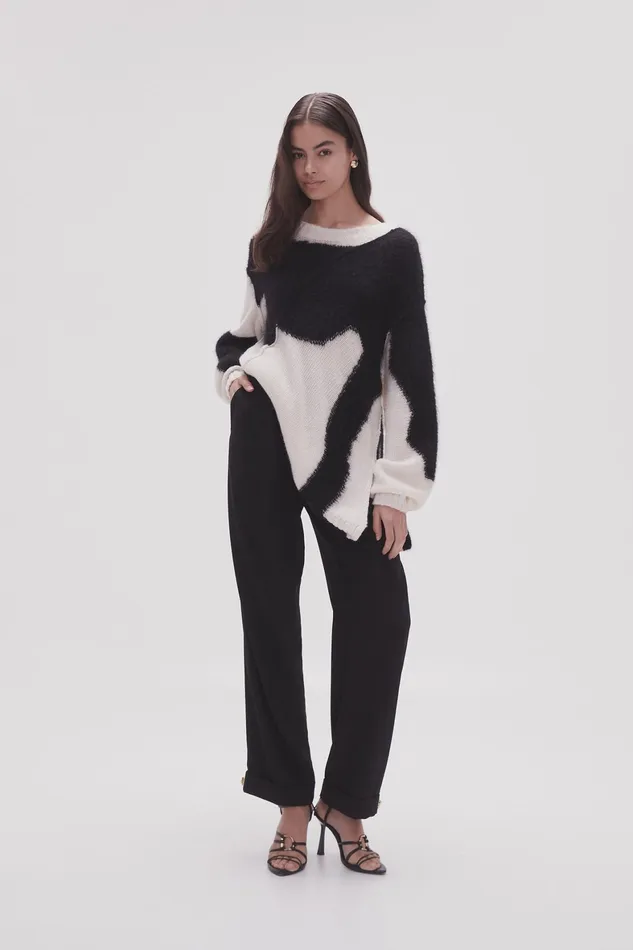 Aje Addie Intarsia Knit Jumper Blackivory Women Knitwear and Jumpers