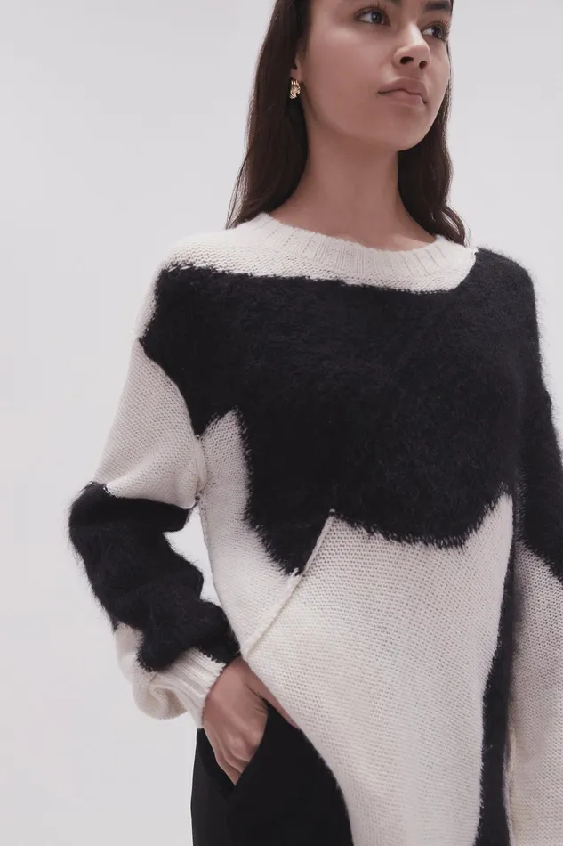 Aje Addie Intarsia Knit Jumper Blackivory Women Knitwear and Jumpers