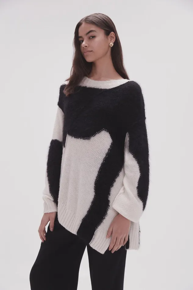 Aje Addie Intarsia Knit Jumper Blackivory Women Knitwear and Jumpers