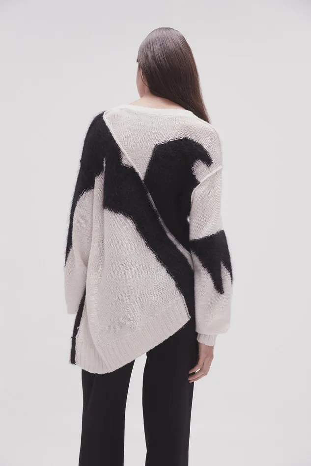 Aje Addie Intarsia Knit Jumper Blackivory Women Knitwear and Jumpers