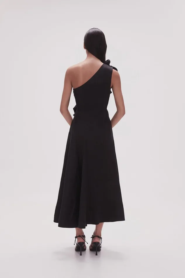Aje Adelia Ruffle Midi Dress Black Women Dresses