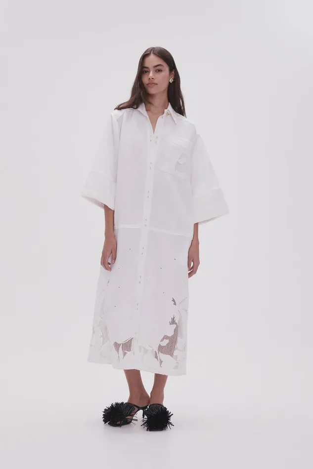 Aje Agua Embroidered Shirt Dress Ivory Women Dresses