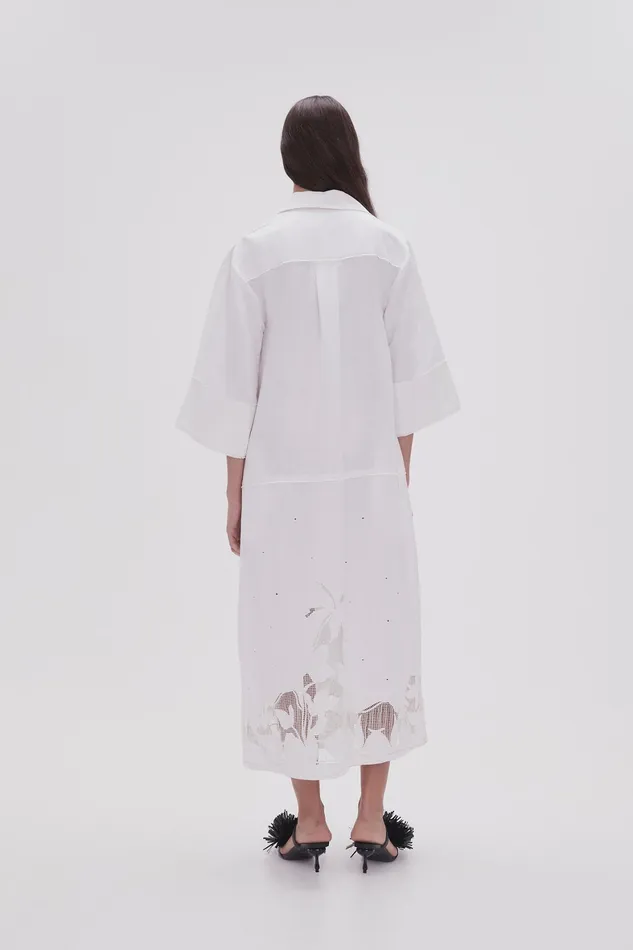 Aje Agua Embroidered Shirt Dress Ivory Women Dresses