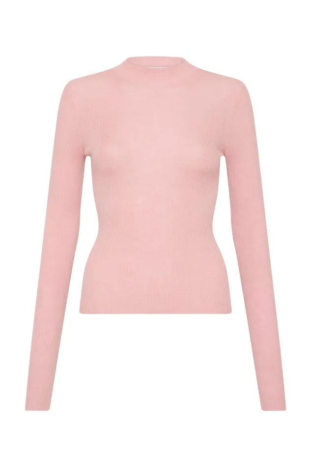 Aje Alina Rib Knit Top Blush Pink Women Knitwear and Jumpers