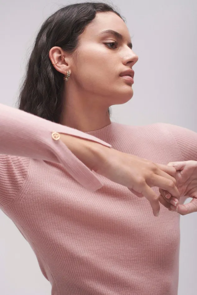 Aje Alina Rib Knit Top Blush Pink Women Knitwear and Jumpers