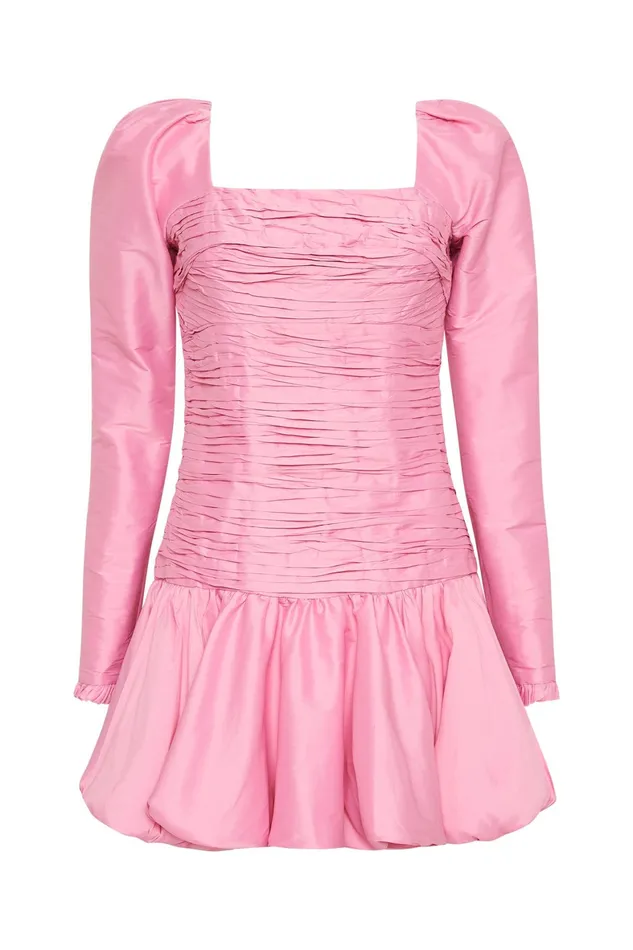 Aje Bijou Ruched Long Sleeve Mini Dress Bon Bon Pink Women Dresses
