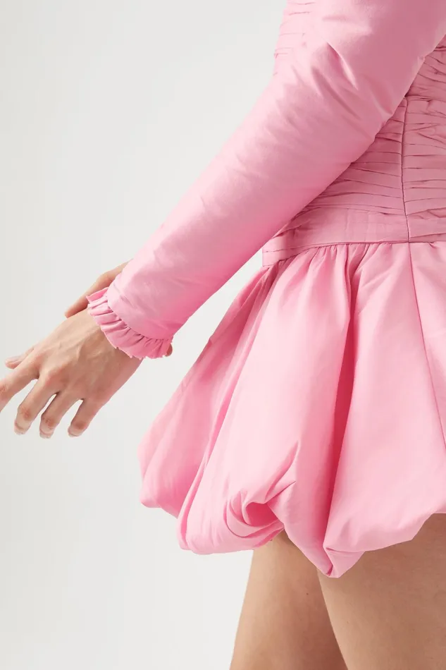 Aje Bijou Ruched Long Sleeve Mini Dress Bon Bon Pink Women Dresses