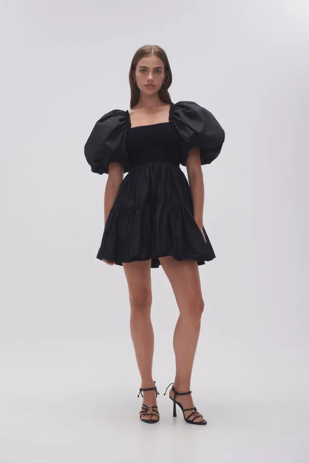 Aje Casa Puff Sleeve Mini Dress Black Women Dresses