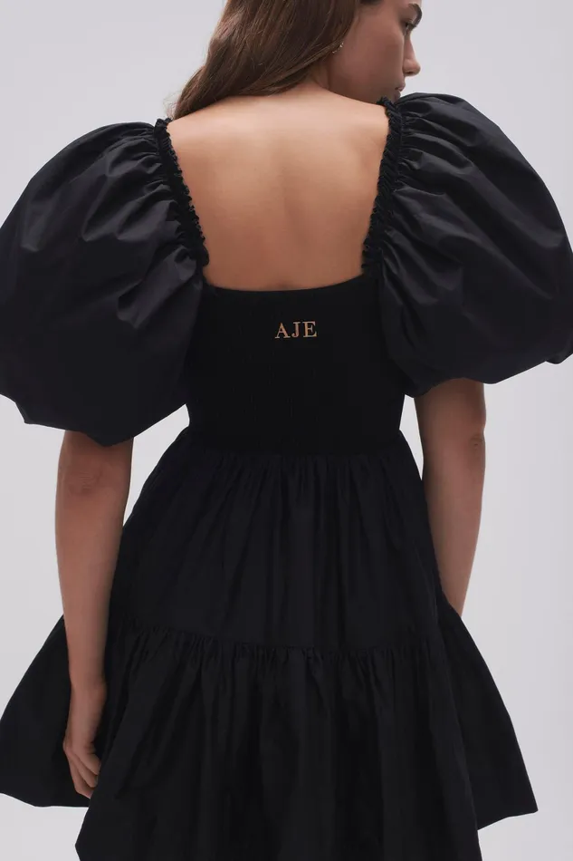 Aje Casa Puff Sleeve Mini Dress Black Women Dresses