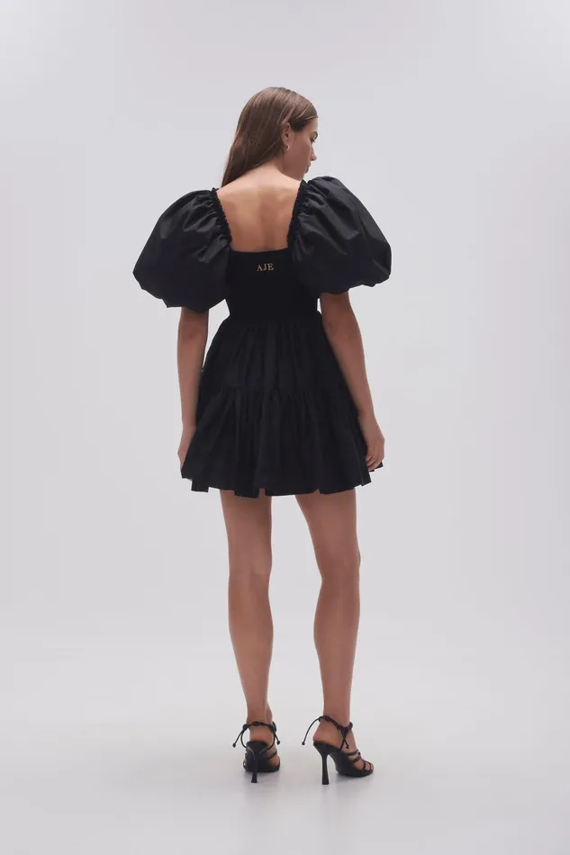 Aje Casa Puff Sleeve Mini Dress Black Women Dresses