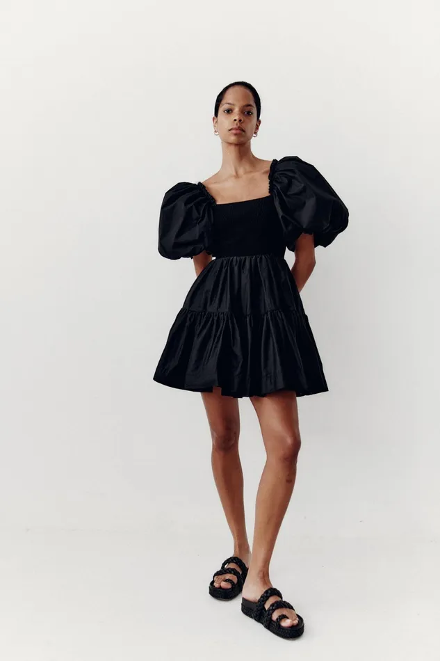 Aje Casa Puff Sleeve Mini Dress Black Women Dresses