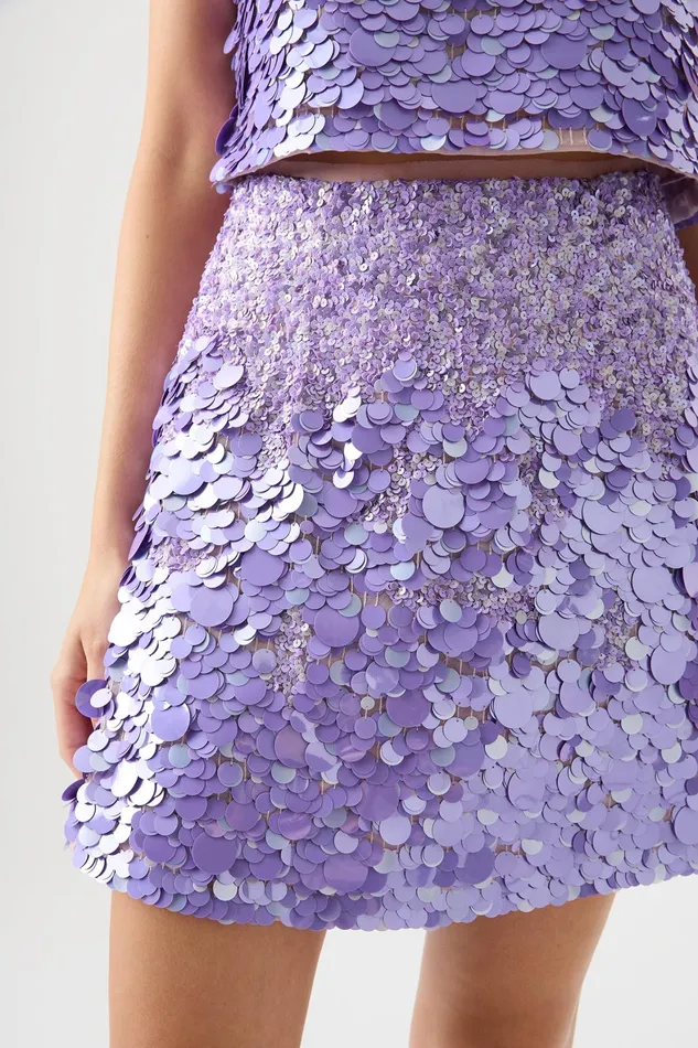 Aje Cherie Sequin Mini Skirt Lilac Women Skirts