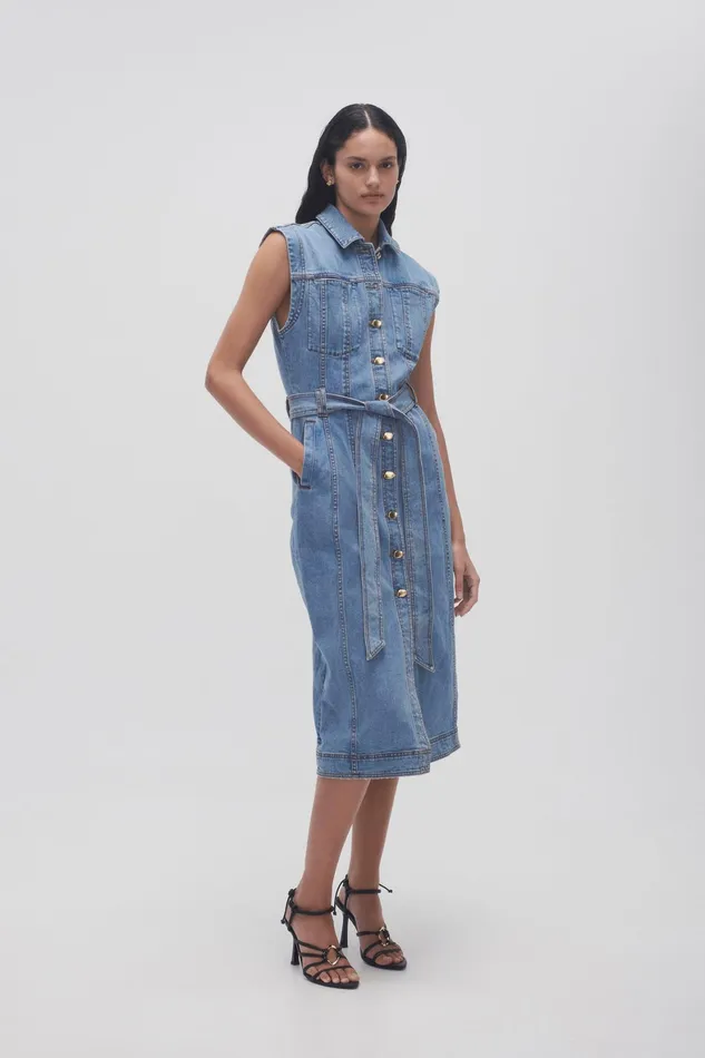 Aje Darcie Denim Midi Dress 90039s Wash Women Dresses