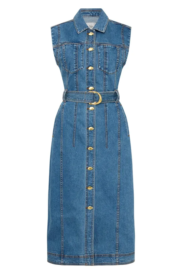 Aje Darcie Denim Midi Dress 90039s Wash Women Dresses