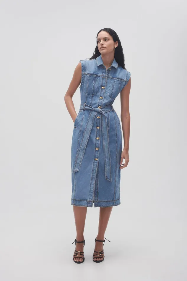 Aje Darcie Denim Midi Dress 90039s Wash Women Dresses
