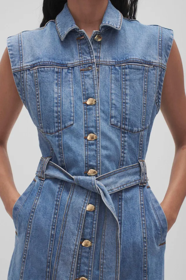 Aje Darcie Denim Midi Dress 90039s Wash Women Dresses