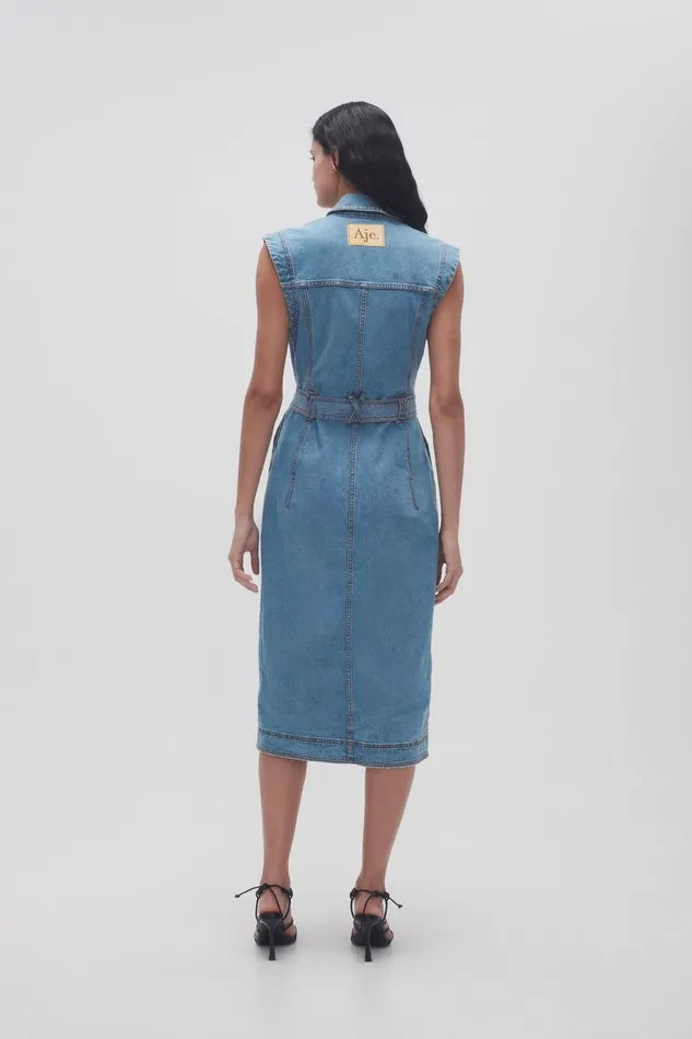 Aje Darcie Denim Midi Dress 90039s Wash Women Dresses