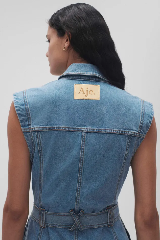 Aje Darcie Denim Midi Dress 90039s Wash Women Dresses