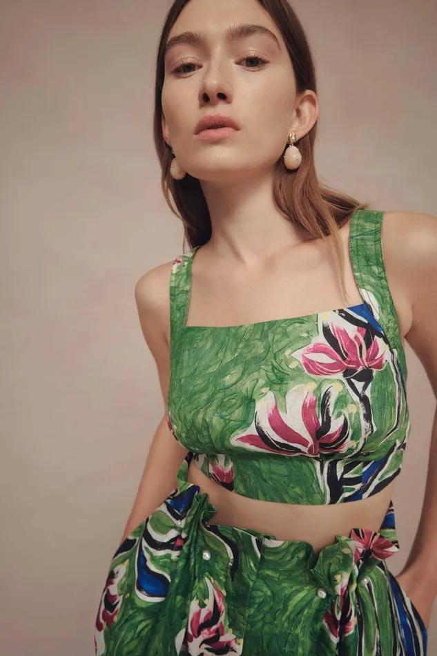 Aje Eden Tie Back Top Native Gumnut Floral Women Tops