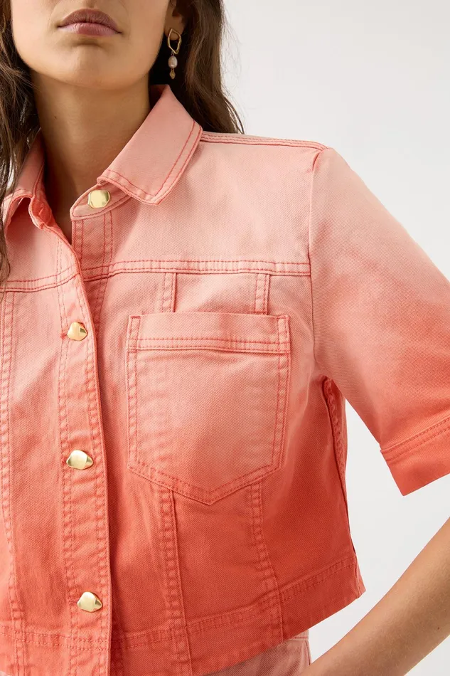Aje Ember Denim Crop Shirt Coral Sunset Women Tops
