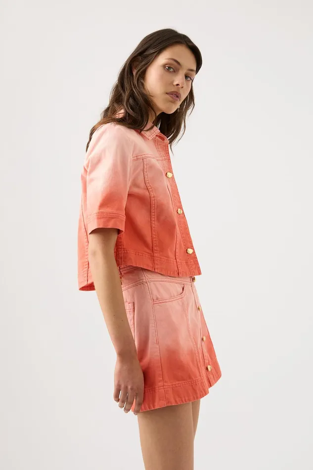 Aje Ember Denim Crop Shirt Coral Sunset Women Tops