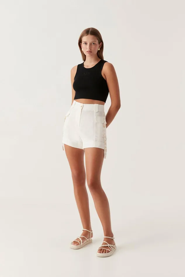 Aje Escapade Ribbon Logo Short Ivory Women Shorts