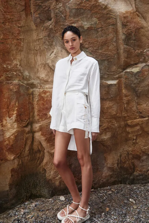 Aje Escapade Ribbon Logo Short Ivory Women Shorts