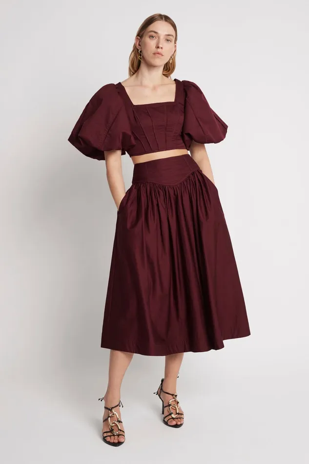 Aje Estelle Midi Skirt Chestnut Red Women Skirts