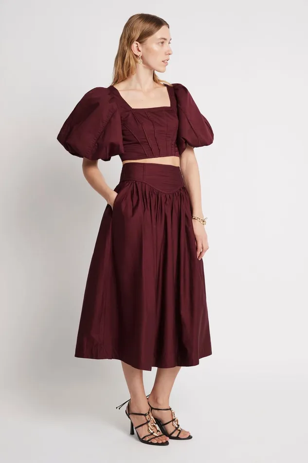 Aje Estelle Midi Skirt Chestnut Red Women Skirts