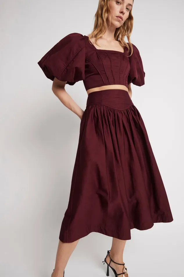 Aje Estelle Midi Skirt Chestnut Red Women Skirts
