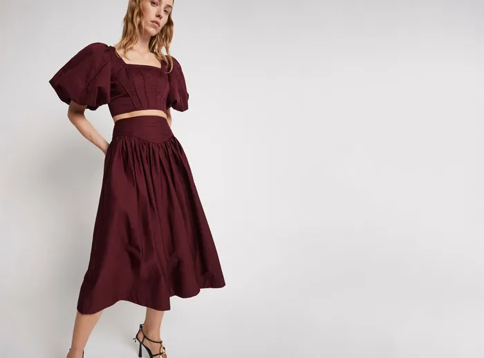 Aje Estelle Midi Skirt Chestnut Red Women Skirts
