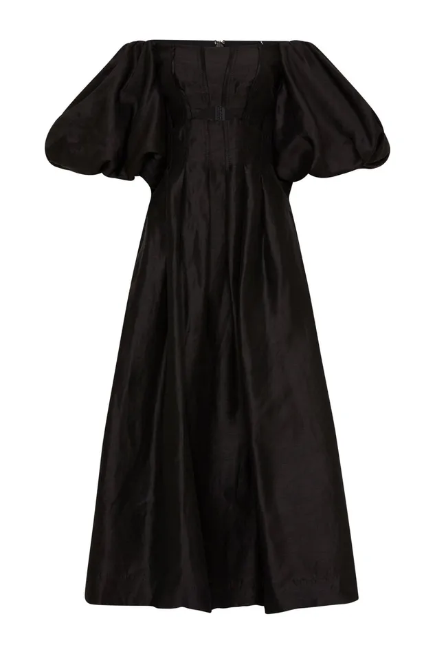 Aje Eugenie Off Shoulder Midi Dress Black Women Dresses