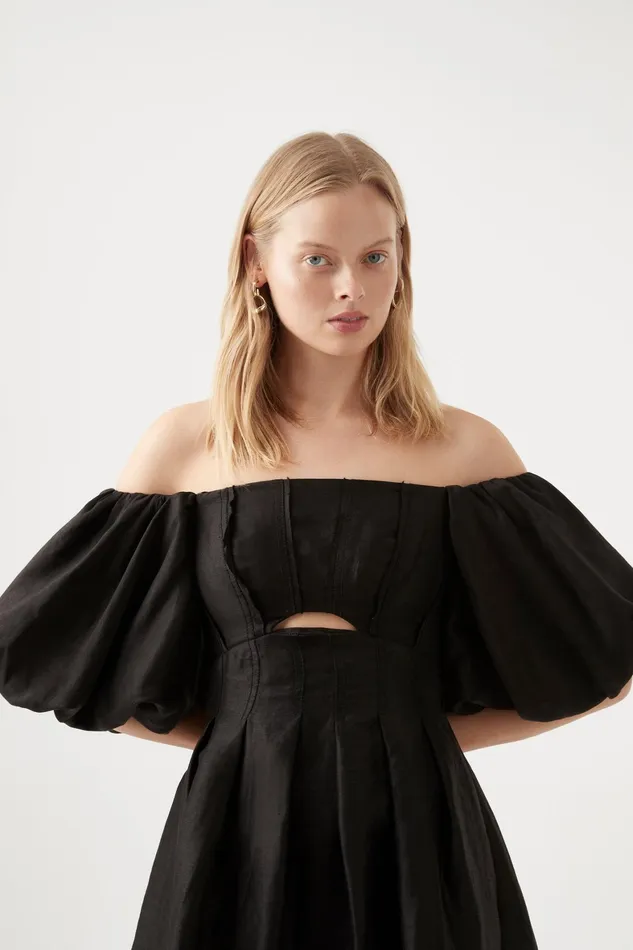 Aje Eugenie Off Shoulder Midi Dress Black Women Dresses