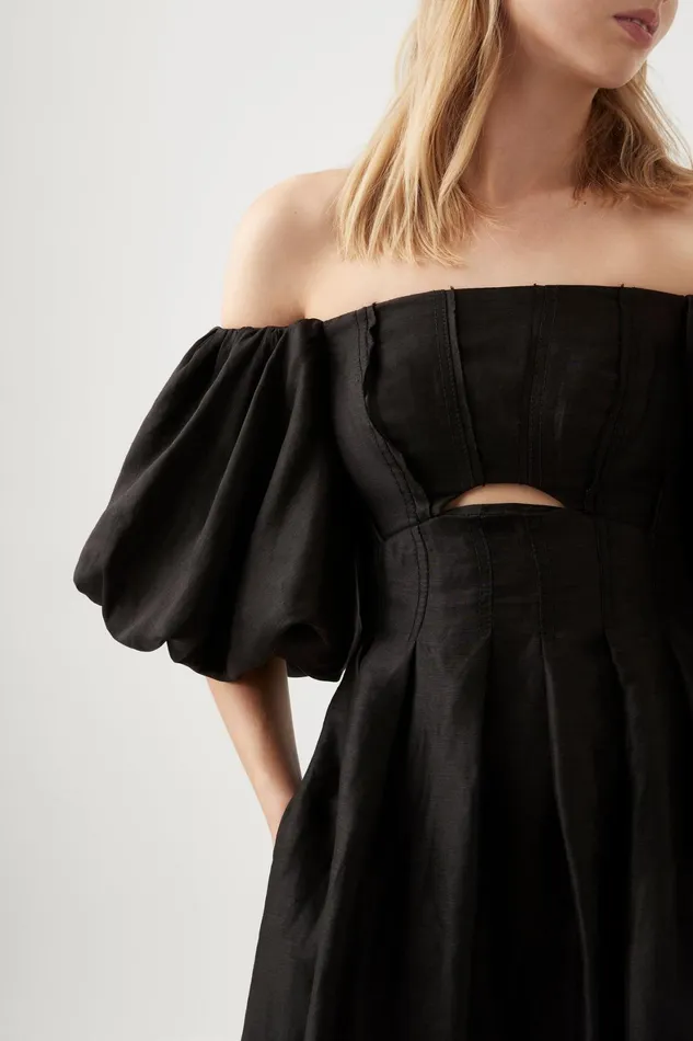 Aje Eugenie Off Shoulder Midi Dress Black Women Dresses