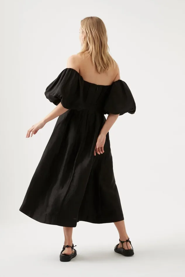 Aje Eugenie Off Shoulder Midi Dress Black Women Dresses