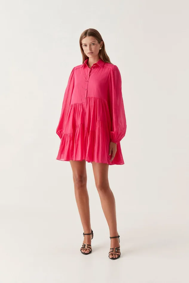 Aje Georgia Smock Mini Dress Bougainvillea Red Women Dresses