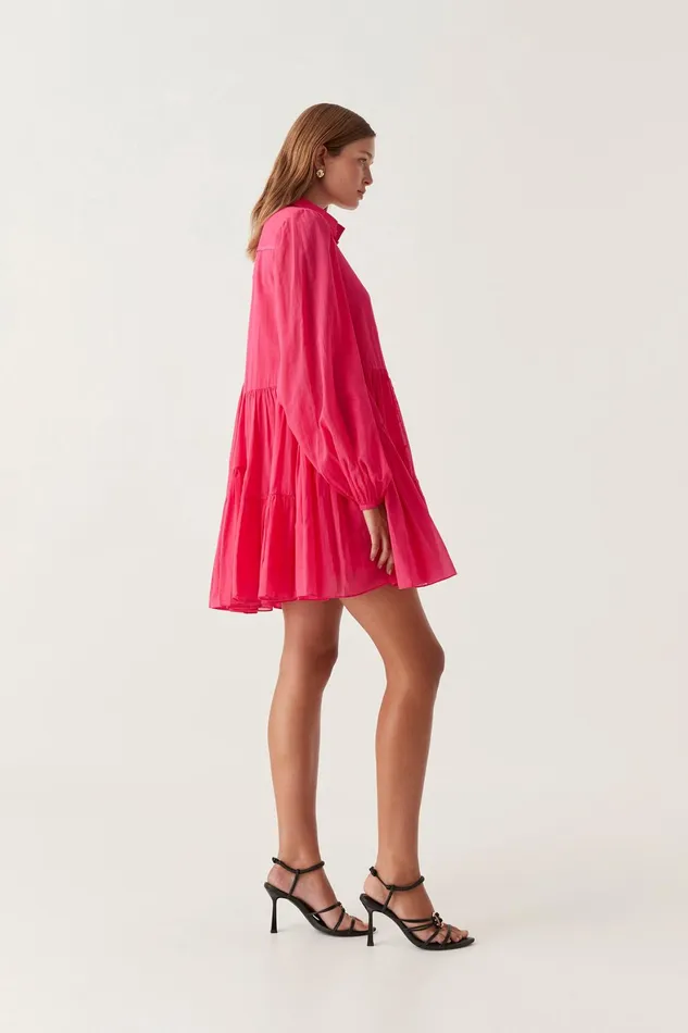 Aje Georgia Smock Mini Dress Bougainvillea Red Women Dresses