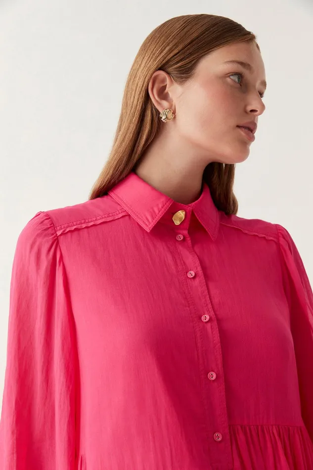 Aje Georgia Smock Mini Dress Bougainvillea Red Women Dresses