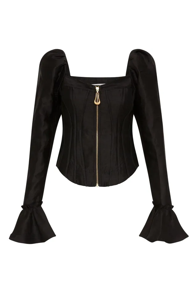 Aje Giselle Long Sleeve Corset Top Black Women Tops