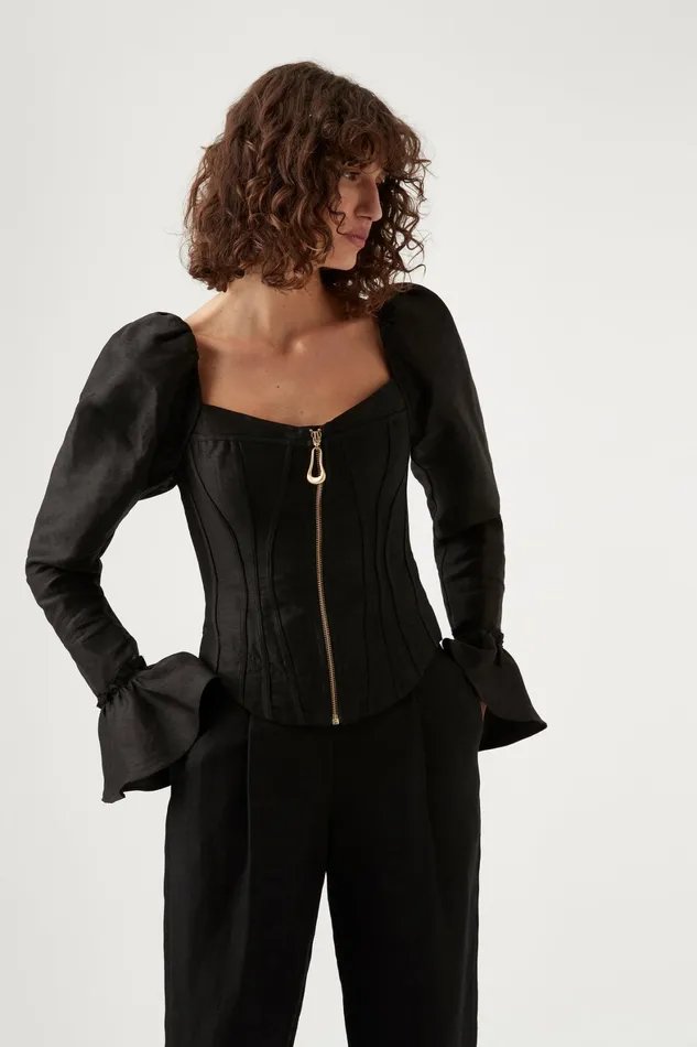 Aje Giselle Long Sleeve Corset Top Black Women Tops