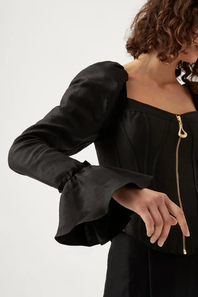 Aje Giselle Long Sleeve Corset Top Black Women Tops