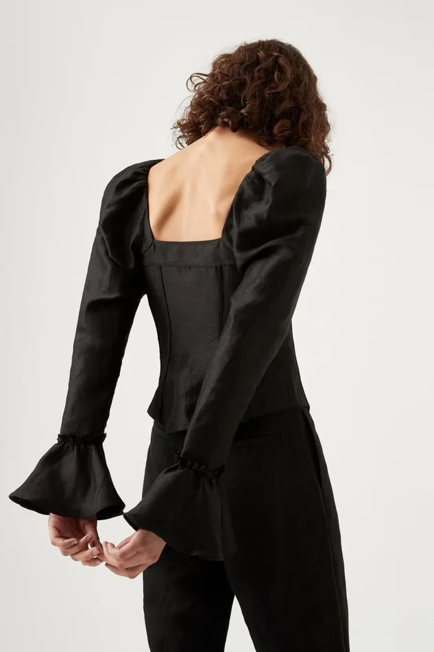 Aje Giselle Long Sleeve Corset Top Black Women Tops