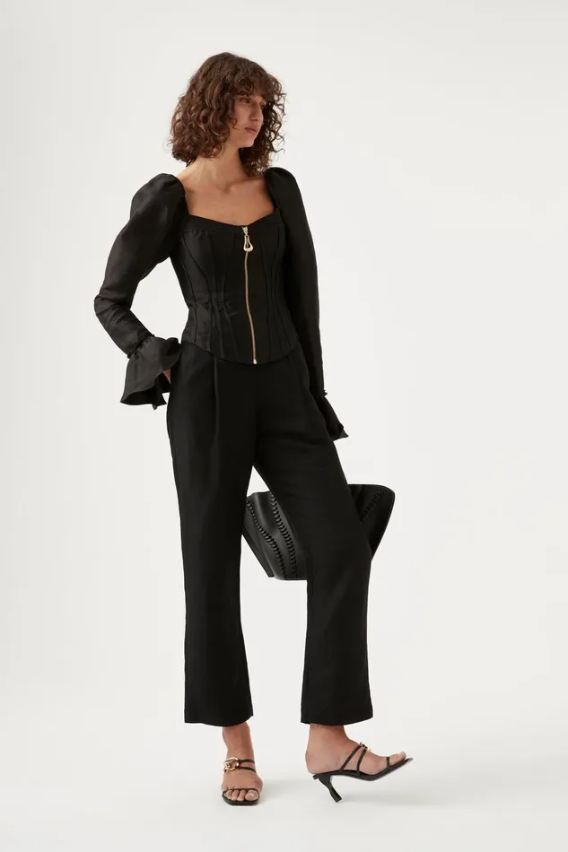 Aje Giselle Long Sleeve Corset Top Black Women Tops