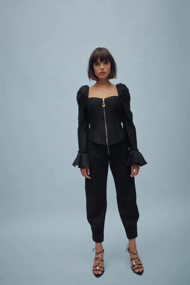 Aje Giselle Long Sleeve Corset Top Black Women Tops