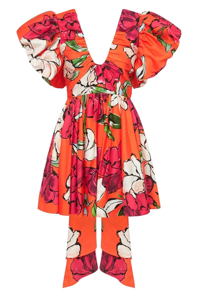 Aje Gretta Bow Back Mini Dress Vivid Camellia Women Dresses