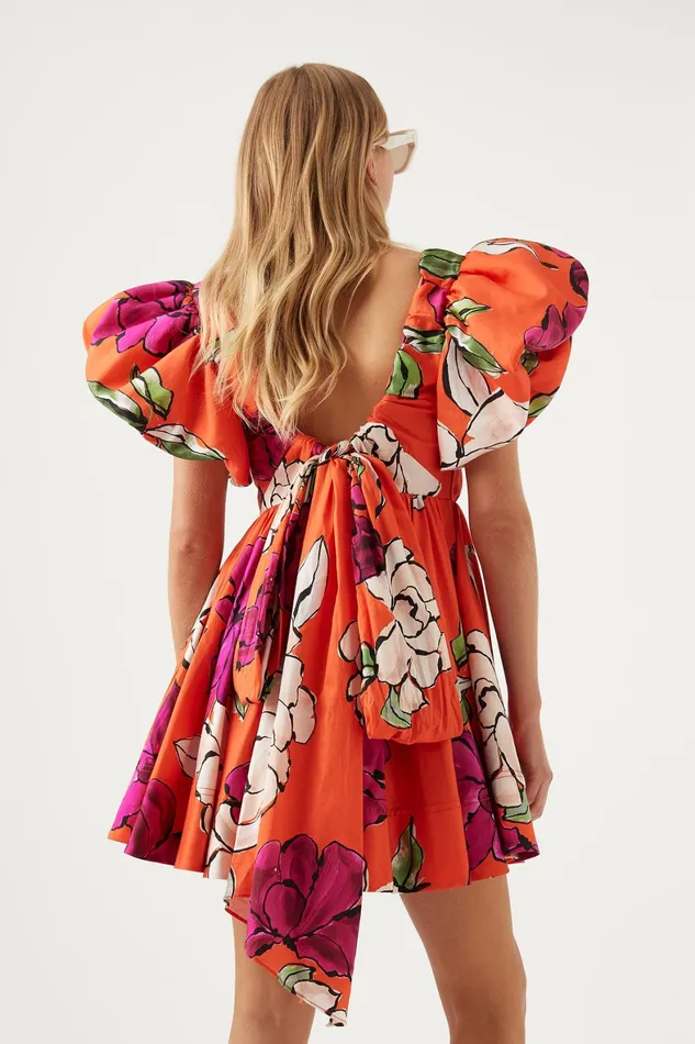Aje Gretta Bow Back Mini Dress Vivid Camellia Women Dresses