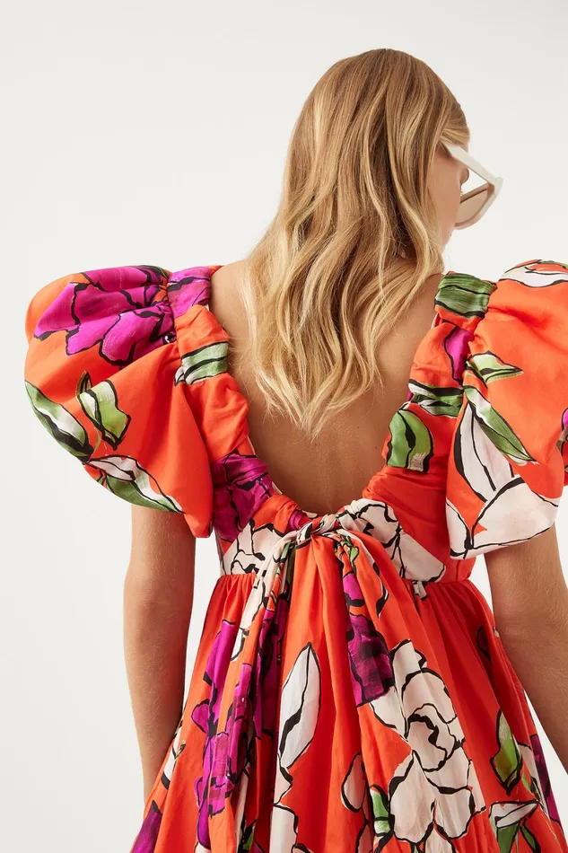 Aje Gretta Bow Back Mini Dress Vivid Camellia Women Dresses