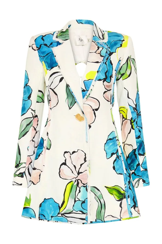 Aje Impressionist Tie Back Jacket Cool Camellia Women Blazers Jackets and Coats