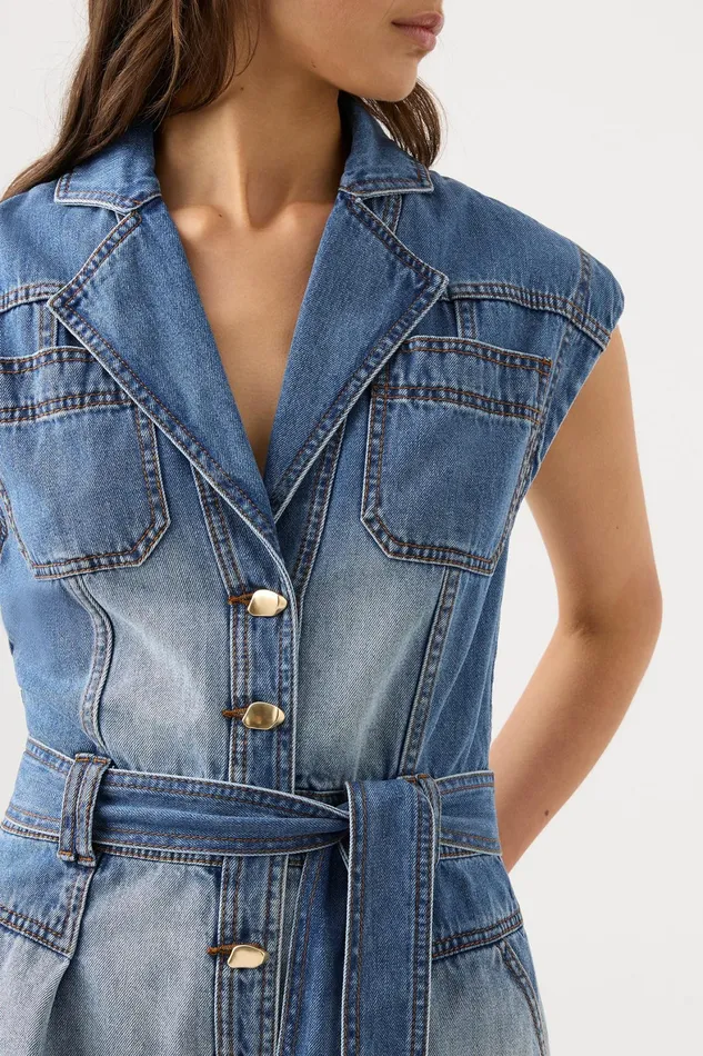 Aje Ines Panelled Denim Playsuit Twin Tone Indigo Women Playsuits and Jumpsuits